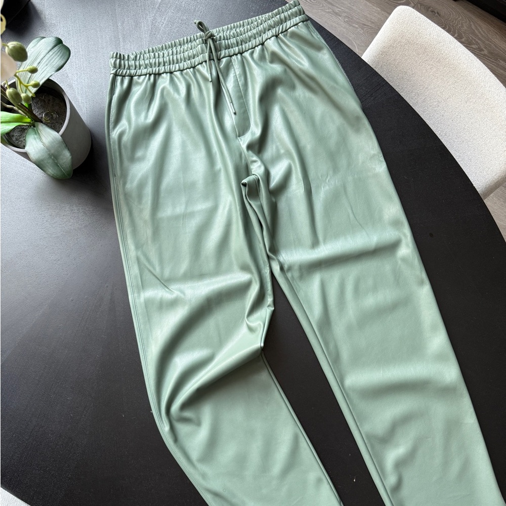 Zara Men's Pistachio Green Faux Leather Pant